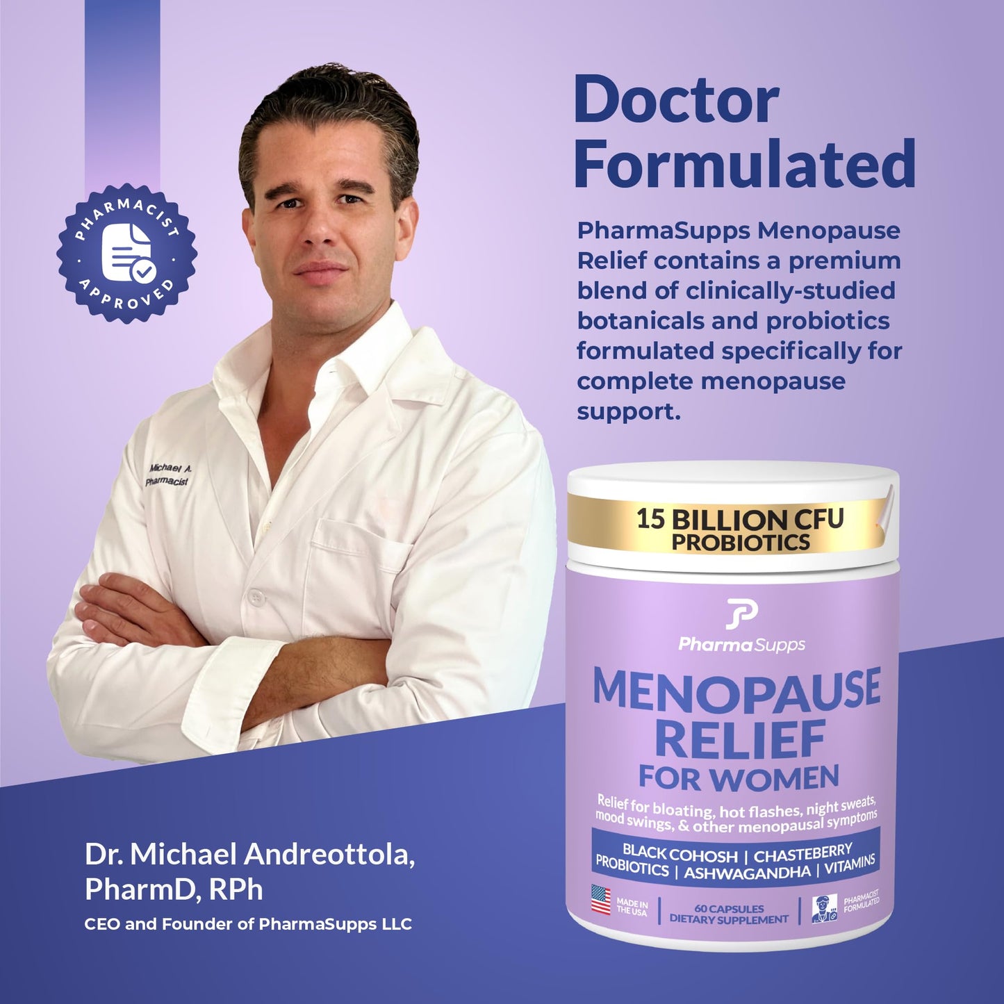Natural Menopause Supplements for Women - Perimenopause Supplements for Hormonal Balance, Bloating & Mood Swings | Hot Flashes Menopause Relief w/Probiotics & Prebiotics, Black Cohosh & Chasteberry