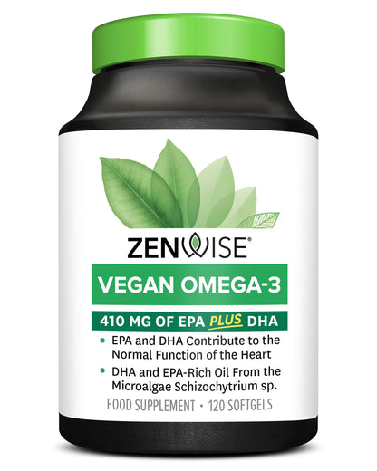 Zenwise Vegan Omega-3 – Algae Oil DHA & EPA, Heart & Joint Support, 120 Ct