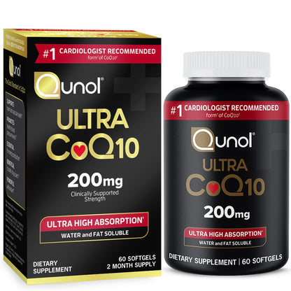 Qunol CoQ10 200mg Softgels – Heart, Vascular & Energy Support – 60 Ct