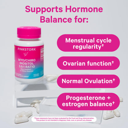 Pink Stork Myo-Inositol & D-Chiro Inositol: 3.6:1 Blend to Support Fertility, Hormone Balance for Women - Ovarian Function, Ovulation, Conception, and Period Support Supplement - 60 Capsules