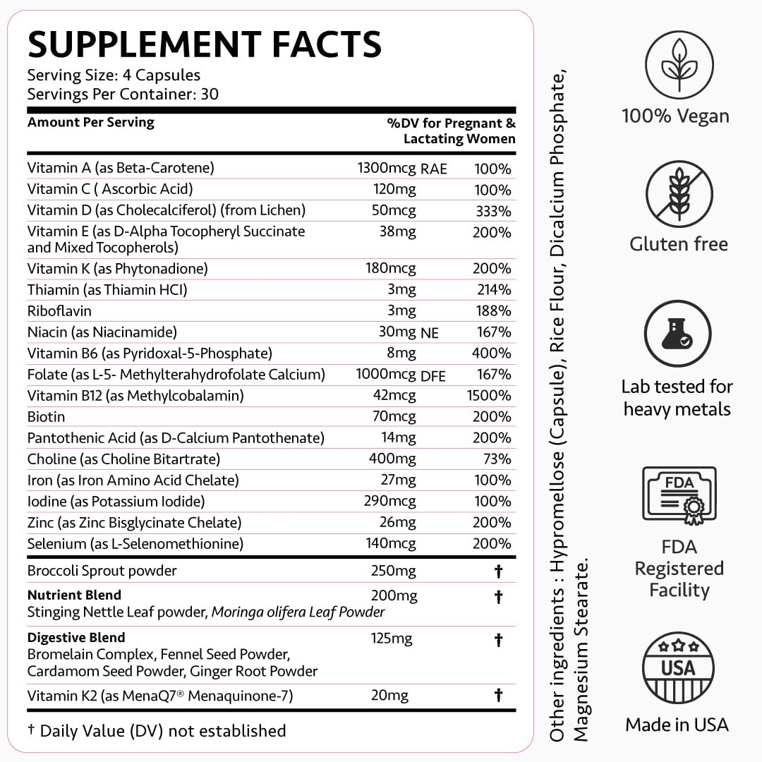 Ayurvedic Prenatal Vitamins – Folate, Choline, Iron, Iodine – 30 Ct
Gentle Prenatal | Bioavailable Folate | Brain & Thyroid Support | 30 Capsules