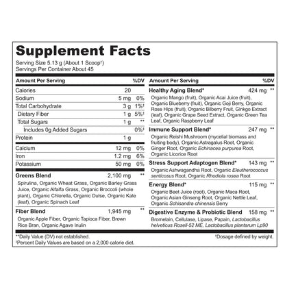 NATURELO Raw Greens Powder – Unsweetened Organic Superfood, 240g