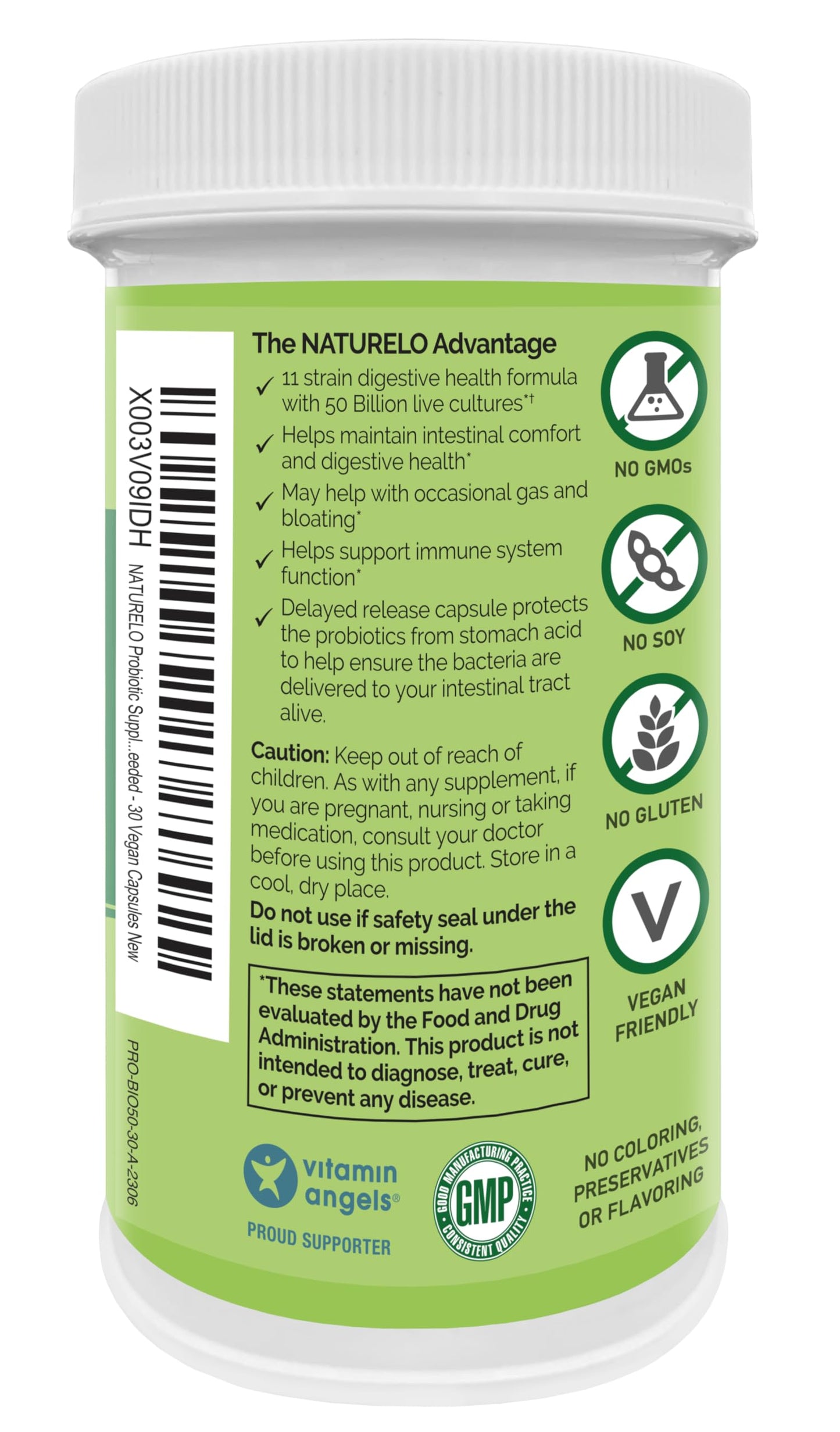 NATURELO Probiotics – 50B CFU, 11-Strain Digestive & Immune Support
