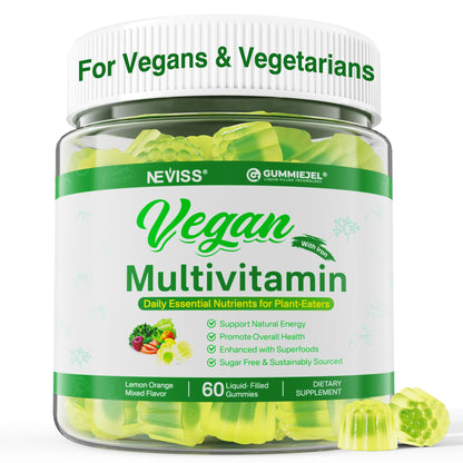 Vegan Multivitamin Gummies – Omega 3, B12, D3, Iron – 60 Count
