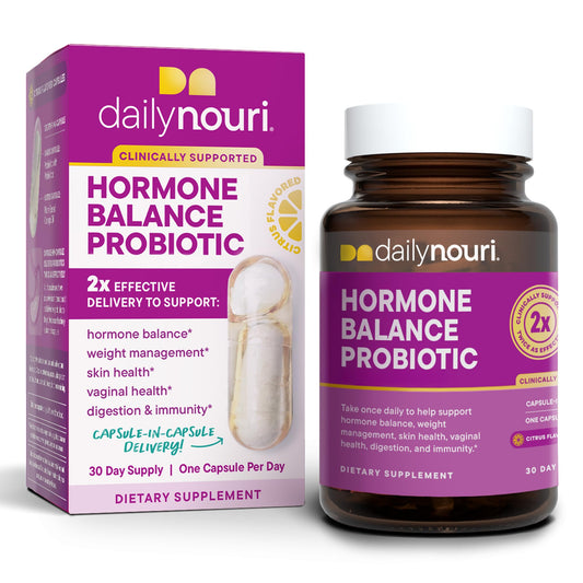 Daily Nouri Hormone Balance Probiotic for Women | Capsules for PCOS, Vaginal pH, Yeast Balance, Skin Health, Digestion & Immunity-7 Probiotic Strains-Vegan Ahiflower Omega Oil | 30-Day Supply