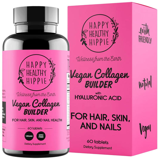 Vegan Collagen Builder w/ Hyaluronic Acid – Hair Skin and Nails Vitamins for Youthful Glow | Keratin & Elastin Booster | Bones, Cartilage, Tendons | Vitamin A, L-Lysine | Vegetarian | Non-GMO, 60 Ct