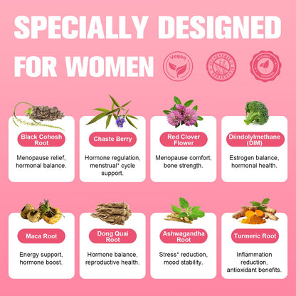 Vegan 40-in-1 Menopause Support Capsules for Women – Hot Flash Relief and Hormone Balance