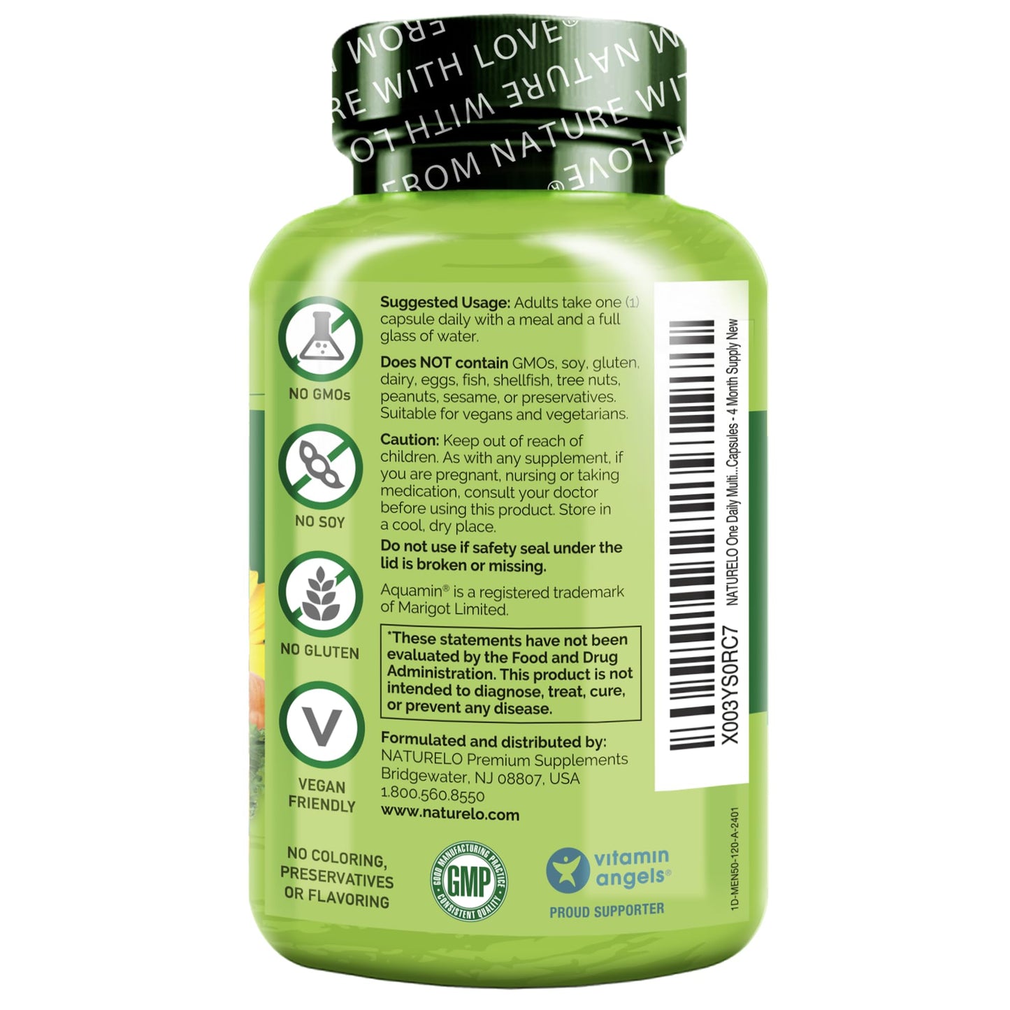 NATURELO Men’s 50+ Multivitamin – Energy, Heart & Immune Support 120 Ct