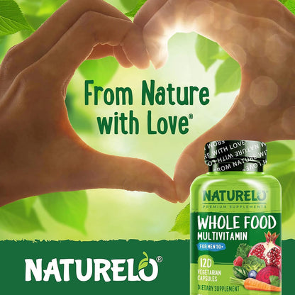NATURELO Men’s 50+ Multivitamin – Vegan Brain & Heart Support 120 Ct
