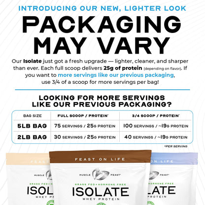Muscle Feast Grass-Fed Whey Protein Isolate, All Natural Hormone Free Pasture Raised, Unflavored, 5lb