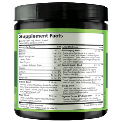 NATURELO Raw Greens Powder – Unsweetened Organic Superfood, 240g