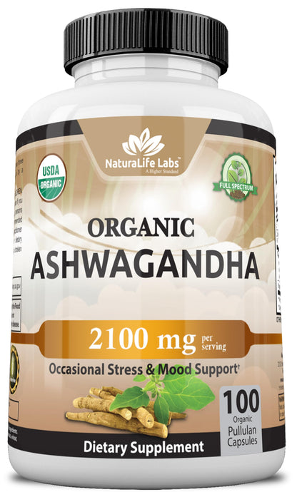 Organic Ashwagandha – 2,100 mg Stress Relief & Mood – 100 Capsules