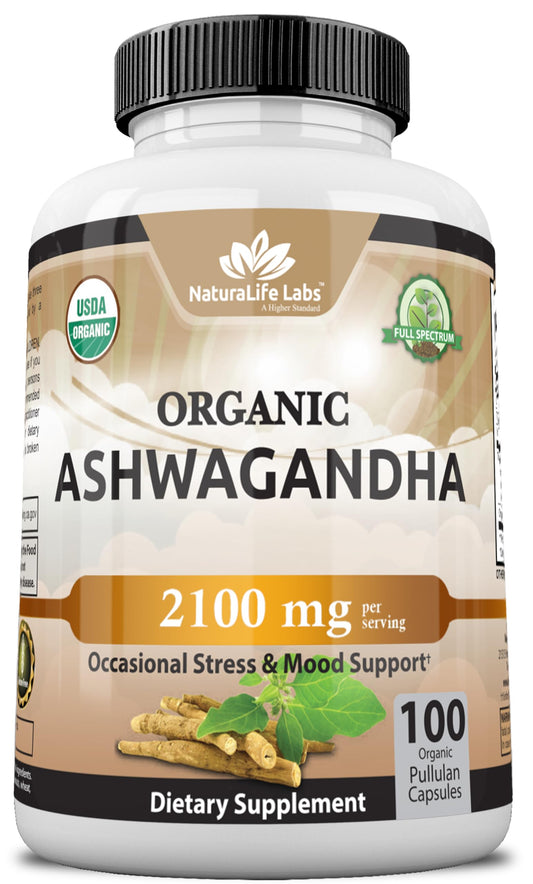 Organic Ashwagandha – 2,100 mg Stress Relief & Mood – 100 Capsules