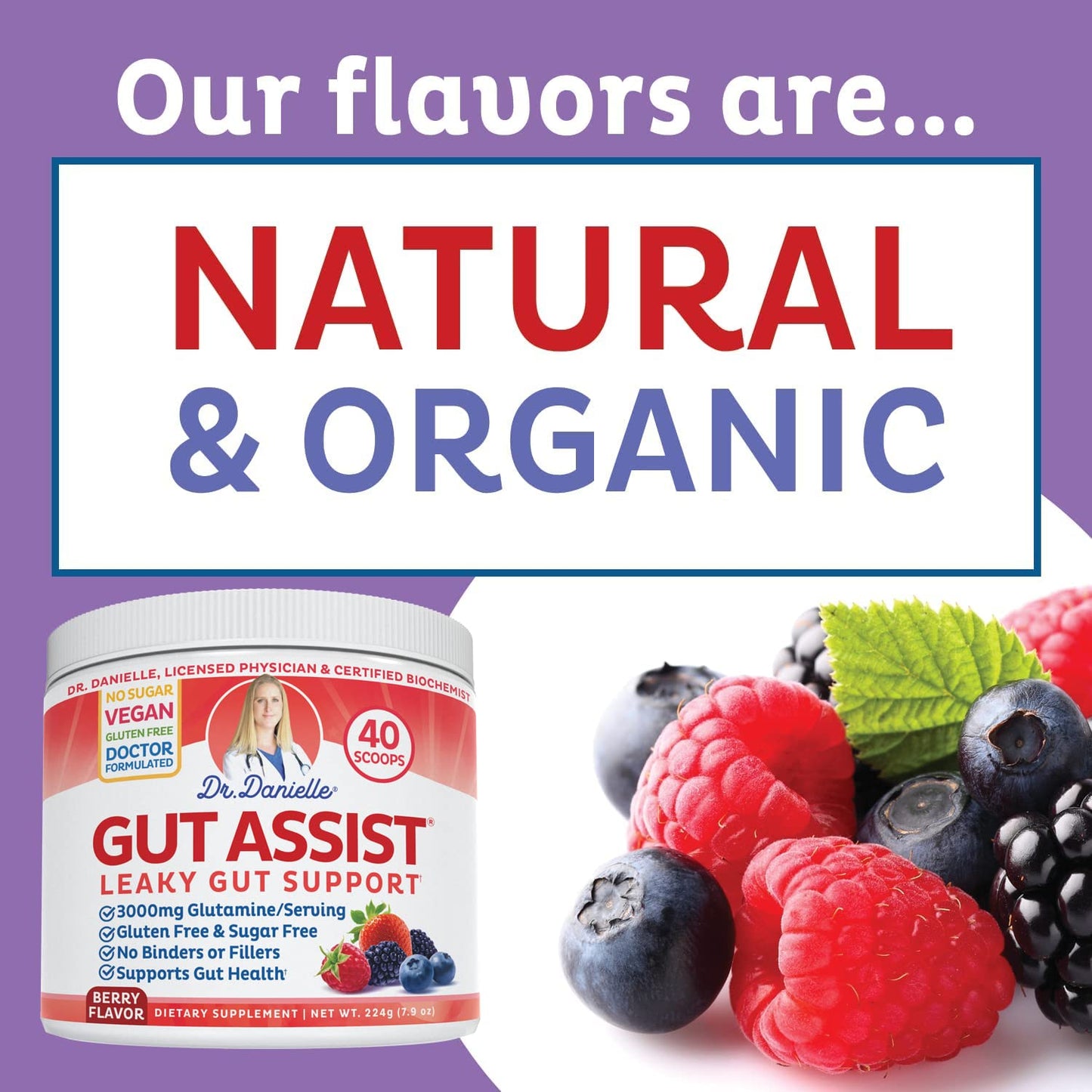 Dr. Danielle Gut Assist – Leaky Gut Repair & Digestive Support – Berry (69 characters)
