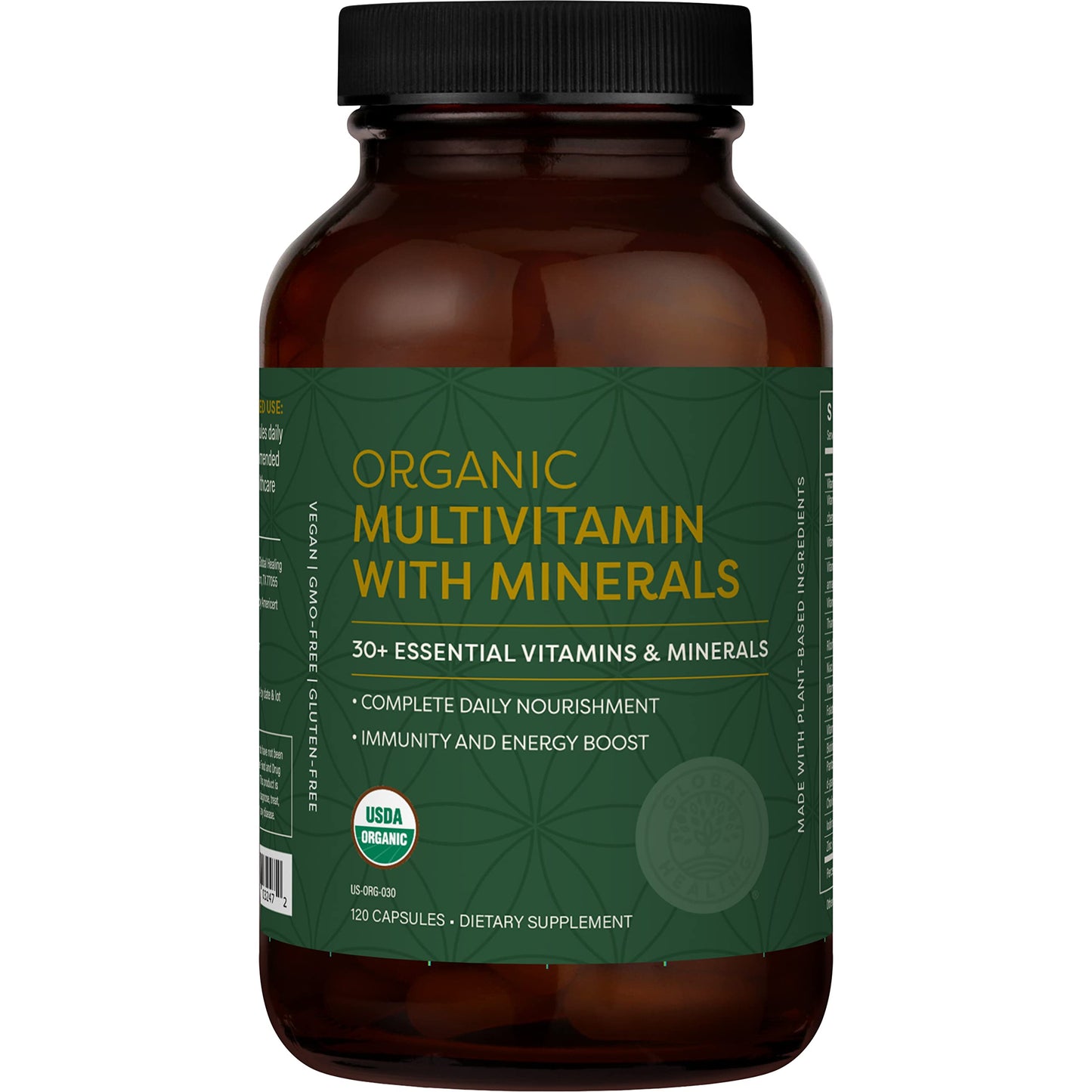 Global Healing Organic Multivitamin – Daily Vitamins for Women & Men 120 Ct