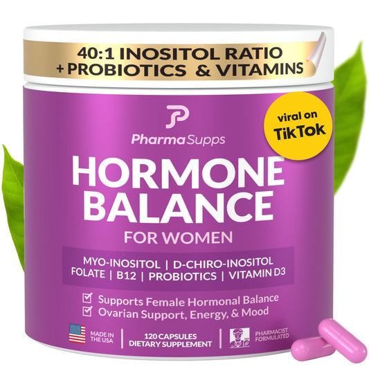 Hormone Balance for Women, Ovarian Support, Fertility, Menstrual Cycle, PCOS | Myo-Inositol & D-Chiro Inositol Supplement 40:1 Ratio w/Folic Acid for Hormonal Balance, B12 & Probiotics - 120 Count