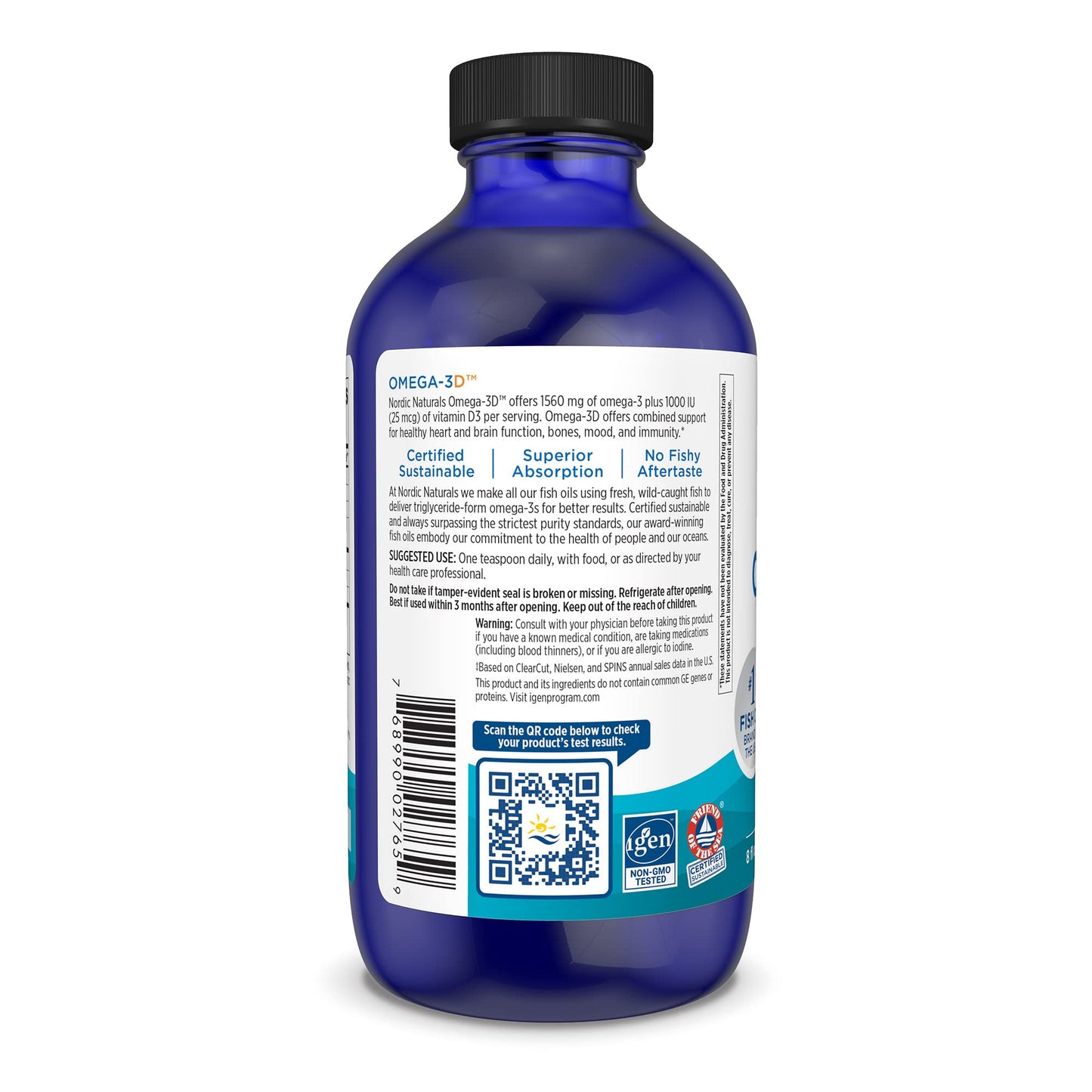 Nordic Naturals Omega-3D, Lemon Flavor - 8 oz - 1560 mg Omega-3 + 1000 IU Vitamin D3 - Fish Oil - EPA & DHA - Immune Support, Brain & Heart Health, Healthy Bones - Non-GMO - 48 Servings