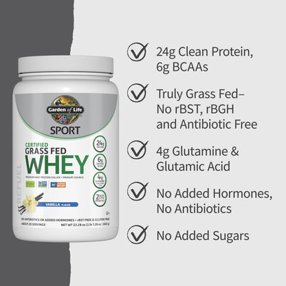 Garden of Life Grass-Fed Vanilla Whey Protein – Sport Certified, 23 oz
