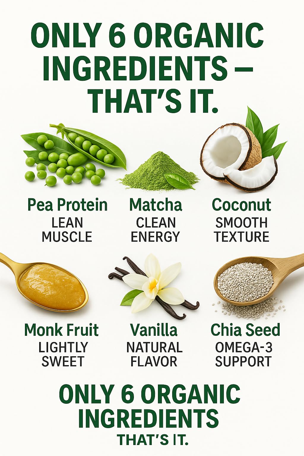 NUTRAPULSE Organic Vegan Protein Powder – Matcha Flavor, Plant-Based, Gluten-Free, Non-GMO, 20g Protein Per Serving, Ideal for Smoothies, Shakes, Baking, Cooking (1 Pack, 20 Servings)