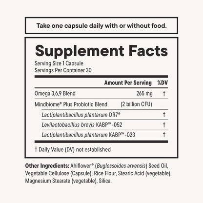 Daily Nouri Stress Probiotic | for Cortisol Management, Digestion, Daily Stress Relief & Gut Microbiome Health | 3 Probiotic Strains & Vegan Ahiflower Omega Oil | for Women & Men | 30-Day Supply