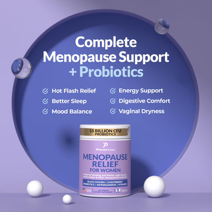 Natural Menopause Supplements for Women - Perimenopause Supplements for Hormonal Balance, Bloating & Mood Swings | Hot Flashes Menopause Relief w/Probiotics & Prebiotics, Black Cohosh & Chasteberry