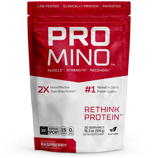 Promino, 1 Scoop = 75g Whey Protein*, Extra-Strength Leucine (EAA + BCAA), Muscle Recovery, NSF Certified, 100% Absorbability, GLP-1 & Bariatric Support, Purest Protein w/o Calories - Rasp 30 Servings
