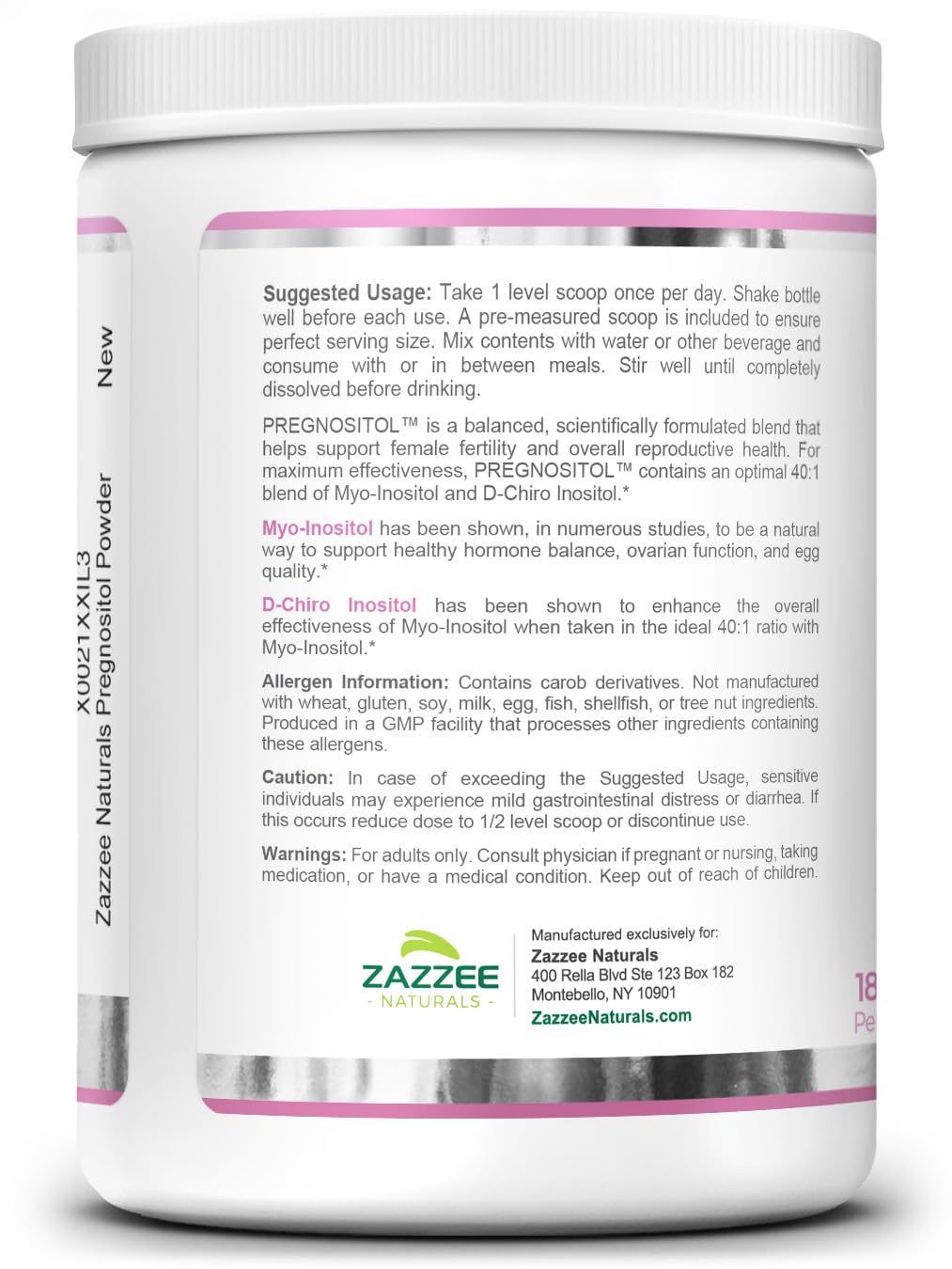 Zazzee PREGNOSITOL Powder, 6 Month Supply, Myo-Inositol and D-Chiro-Inositol 40:1 Fertility Blend, Free Scoop for Exact Dosage, Premium Balanced Formula, 183 Servings, Vegan, All-Natural and Non-GMO