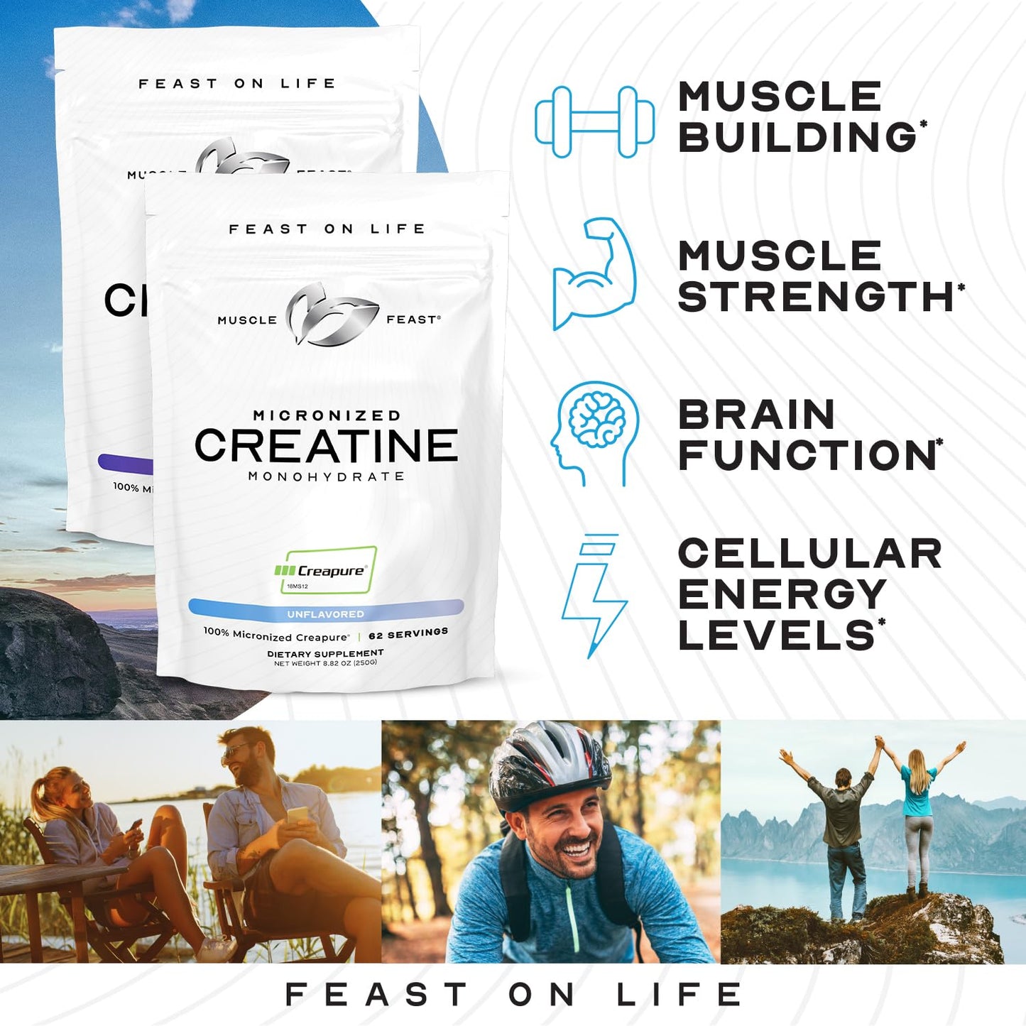 Muscle Feast Creapure Creatine – Grape, Micronized Monohydrate, 250g