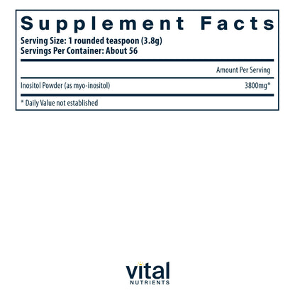 Vital Nutrients Inositol Powder | Myo Inositol Supplement for Women and Men | Supports Energy, Nervous System, Metabolism & Ovarian Function* | Vegan, Gluten, Dairy, Soy Free | 56 Servings