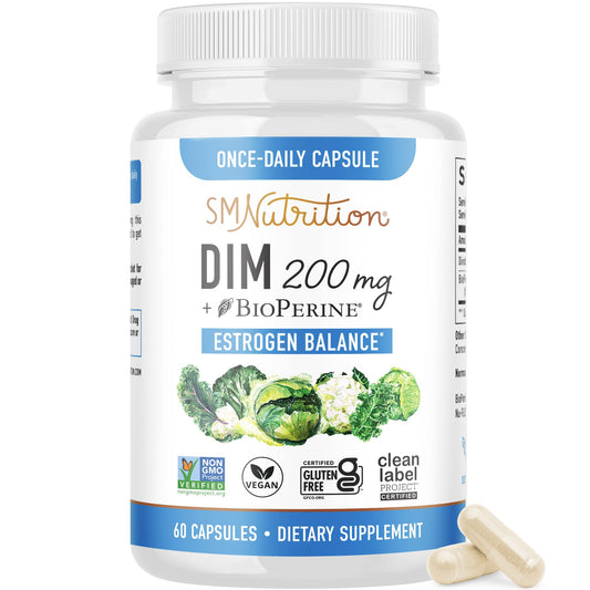 DIM Supplement 200 mg | Estrogen Balance for Women & Men | Hormonal Acne, Hormone Balance, Menopause & Antioxidant Support | Clean Label Project Certified, Vegan & Soy Free Diindolylmethane | 60 Ct.