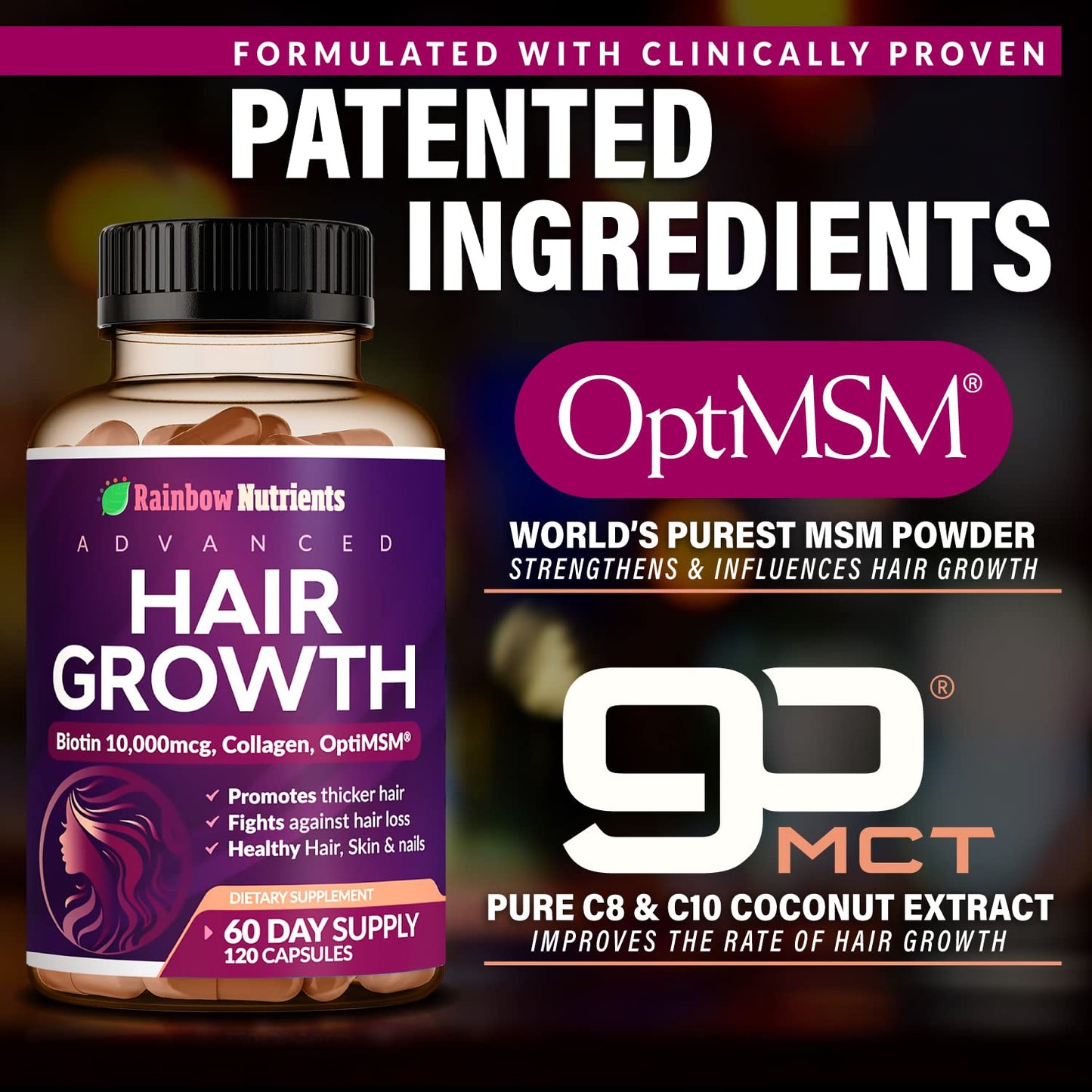 Hair Growth Vitamins for Women – Biotin, Collagen, MSM – 60 Day Supply