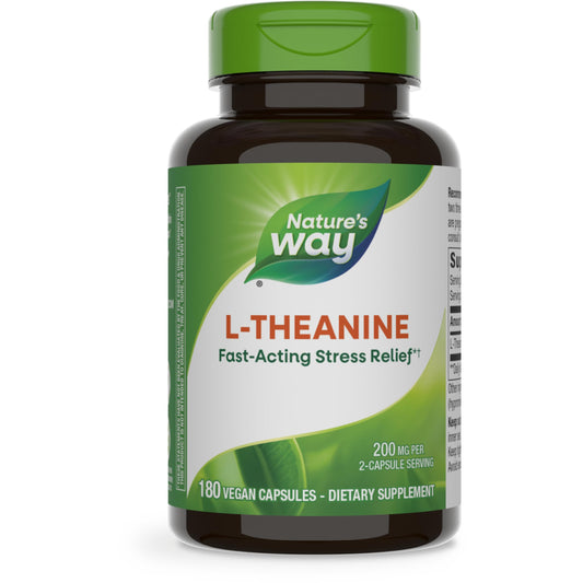 Nature's Way L-Theanine, Stress Support*, Promotes Relaxation*, 200 mg per 2-Capsule Serving, Vegan, 180 Capsules (Packaging May Vary)
