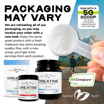 Muscle Feast Creapure Creatine Monohydrate Powder, Vegan Keto Friendly Gluten-Free, Mass Gainer, Muscle Recovery Supplement and Best Creatine for Muscle Growth, Unflavored, 300g