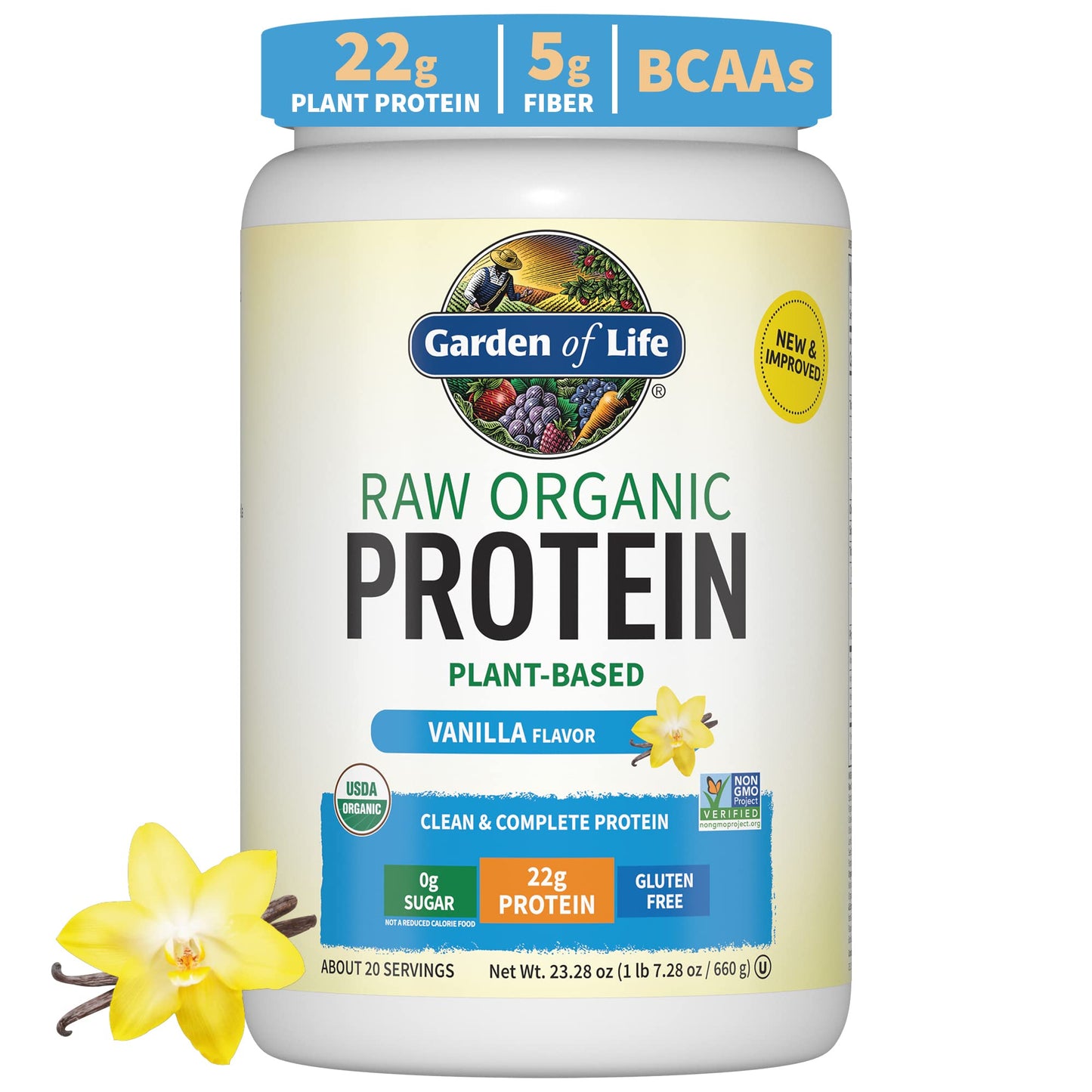 Garden of Life Vegan Protein – Vanilla, 22g, Probiotics, 1.5 lb