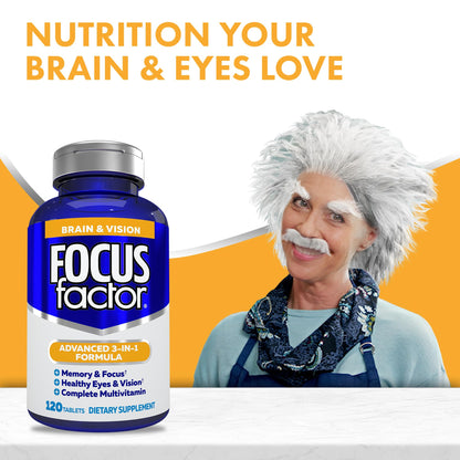 Focus Factor Brain & Vision Supplement – Memory + Eye Health – 120 Ct