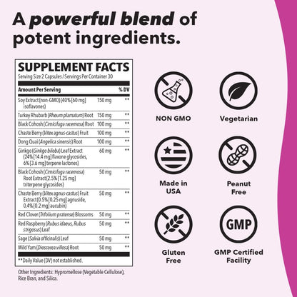 Pausitivi-T - Menopause Support Supplement - Powerful Relief for Hot Flashes, Hormone Imbalance & Night Sweats - Nourishes Tissue - Sage, Chasteberry, Soy Isoflavones & Black Cohosh - 60 Capsules