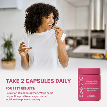EVABIOTIC: Complete Menopause Vitamins - Ashwaghanda, Probiotics, ACV for Weight Management, Hot Flashes, Night Sweats, Bloat, Hormone Balance - Vegan 60 Caps Menopause Supplements for Women Non-GMO