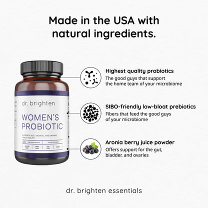 Dr. Brighten Women’s Probiotic - Probiotics, Prebiotics with Antioxidants & Sunfiber for Healthy Hormones, Balanced Female Microbiome, Ovaries and Immune Health - 60 Capsules