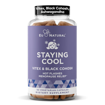 Eu Natural Staying Cool Menopause Supplements for Women – Hormonal Hot Flash Relief, Weight Support, & Night Sweats – Vitex Chaste Tree & Black Cohosh – 60 Vegetarian Soft Capsules