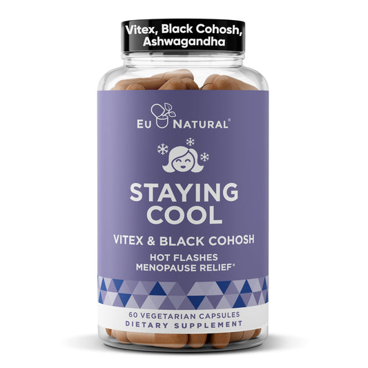 Eu Natural Staying Cool Menopause Supplements for Women – Hormonal Hot Flash Relief, Weight Support, & Night Sweats – Vitex Chaste Tree & Black Cohosh – 60 Vegetarian Soft Capsules