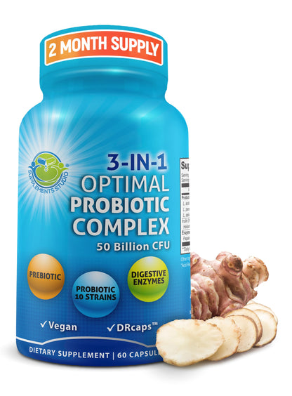 3-in-1 Probiotics + Digestive Enzymes + Prebiotics – Gut Health Support
