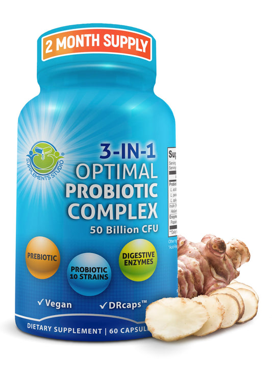 3-in-1 Probiotics + Digestive Enzymes + Prebiotics – Gut Health Support