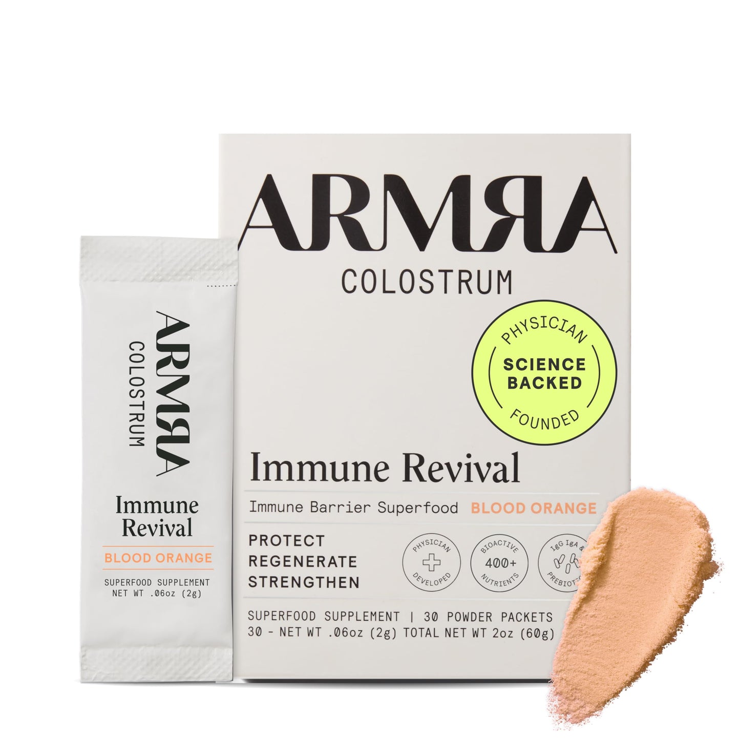 ARMRA Colostrum™ Premium Powder, Grass Fed, Gut Health Bloating Immunity Skin & Hair, Contains 400+ Bioactive Nutrients, Potent Bioavailable, Keto, Gluten & Fat Free (Blood Orange | 30 Servings)