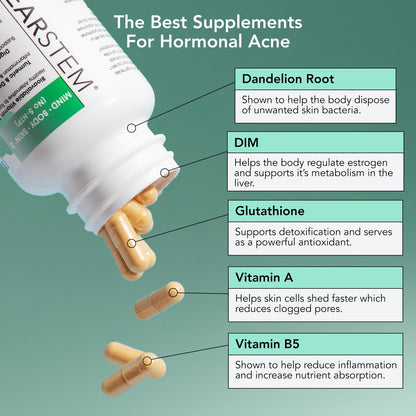 CLEARSTEM MINDBODYSKIN – Hormonal Acne Supplement, Vegan, 90 Ct