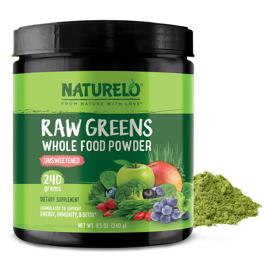 NATURELO Raw Greens Powder – Unsweetened Organic Superfood, 240g