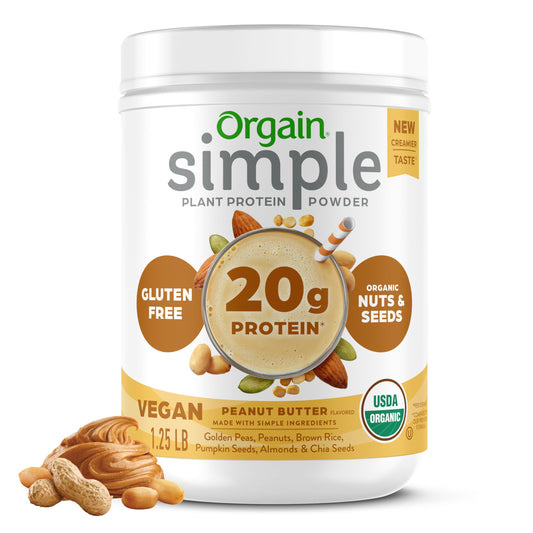 Orgain Simple Vegan Protein – Peanut Butter, 20g Clean Protein, No Additives