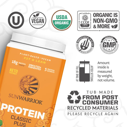 Sunwarrior Classic Plus Vegan Organic Protein – Vanilla, 30 Servings