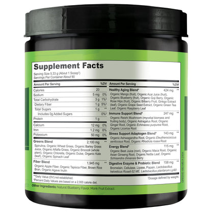 NATURELO Raw Greens Superfood Powder – Mixed Berry, Organic, 480g