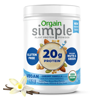 Orgain Simple Vegan Protein – Vanilla, 20g, Clean Ingredients, 1.25 lb