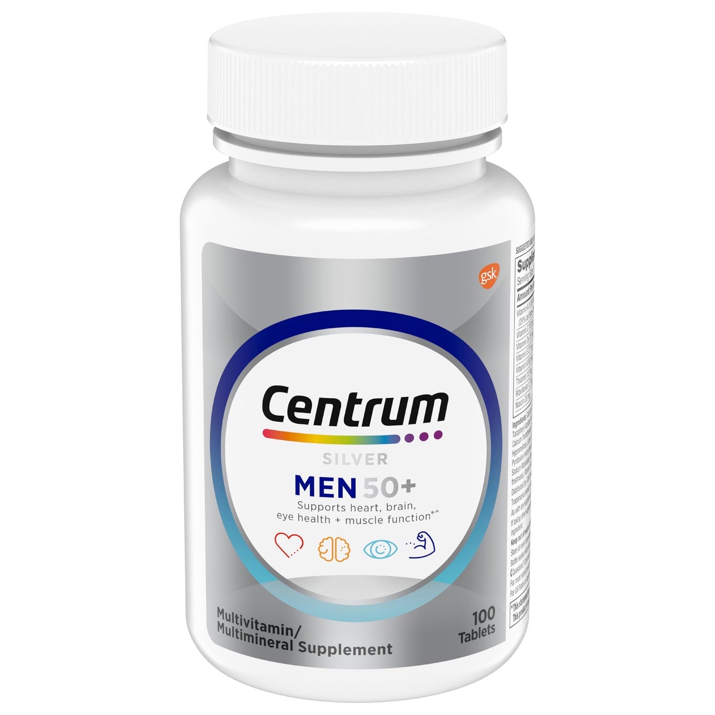 Centrum Silver Men’s 50+ Multivitamin – Brain, Heart & Immune Support 100 Ct